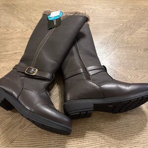 New Bella Brown Boots Size 9.5 Weather Proof Faux Leather Warm Faux Fur